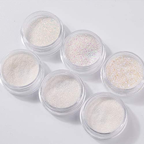 White Holographic Sequins 3D Nail Art Glitters Powder Manicure Decoration 6Pots
