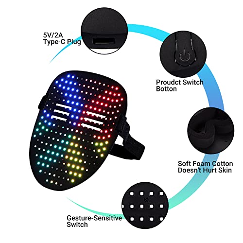 Saparlo Led Mask, Light Up Mask With 50 Preset Gesture Sensing Patterns-Rechargeable Masquerade Mask For Easter Gift, Dj Led Mask, Led Face Transforming Costume Mask For Kids/Adult #TOP5