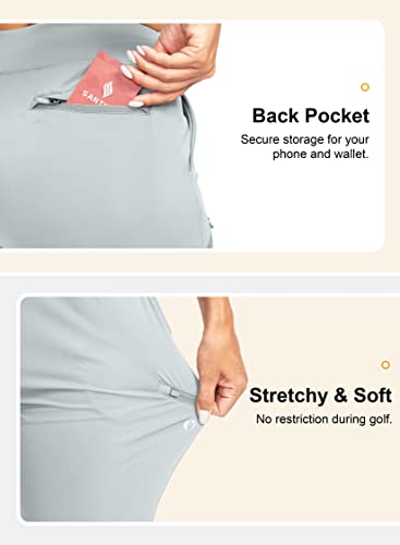 Santiny Women's Golf Pants With 3 Zipper Pockets 7/8 Stretch High Waisted Ankle Pants For Women Travel Work (Light Grey_L) #TOP3