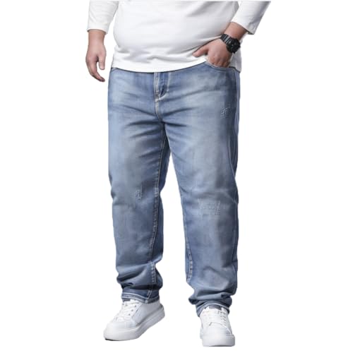 AHMXYG Herren Jeans Übergröße Denim Lange Jeanshose Loose Fit Straight Lässige Denim Hose Stonewashed NZK01 (Hellblau, 5XL)