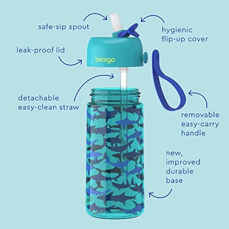 Bentgo Kids Prints Lunch Box Kids Water Bottle - New & Improved 2023 (Sharks)