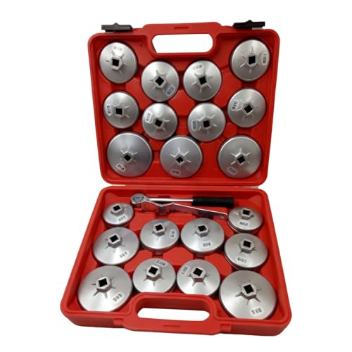 Juego 23 Llaves Copa Filtro Aceite Aluminio Cromado | Kit extracción profesional, herramienta mantenimiento automóvil, juego 23 piezas aluminio, llaves copa resistentes corro