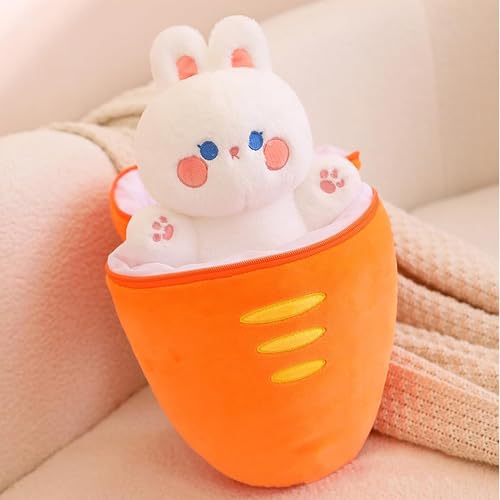 Image of Kidology Plush Toy Pillow, Reversible Bunny, Cute Rabbit Sofa Pillow, Easter Bunny Stuffed Animal Cute Rabbit Plushie Birthday Gift for Boys Girls and Kids (Medium, Carrot Bunny - Zipper)