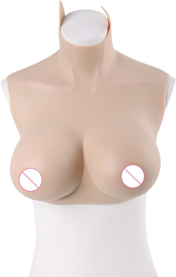 GGJJ ZHZZ Silicone Fake Breast Crossdresser Transsexual Breast Bra Two-In-One Short High Collar Half Body Silicone Breast Filler, for Mastectomy Cosplay,Yellow,E~1600g