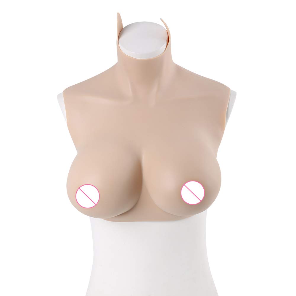 GGJJ ZHZZ Silicone Fake Breast Crossdresser Transsexual Breast Bra Two-In-One Short High Collar Half Body Silicone Breast Filler, for Mastectomy Cosplay,Yellow,E~1600g