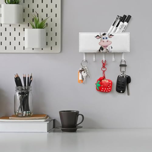LKHDS Cartoon Milk Cow Key Holder for Wall PU Leather Keys Organizer ...