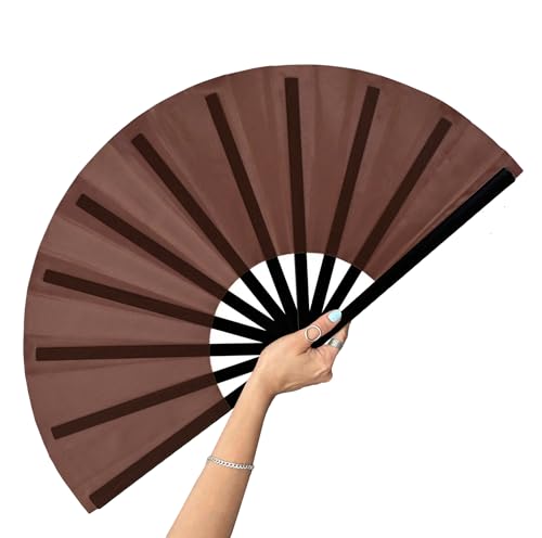 13inch Large Rave Clacking Popping Fan for Line Dancing,Hand Fans for Women Foldable,Boots on The Ground Fan,Portable for Outdoor,Wedding,Party,Decoration(Brown,1 Pack)