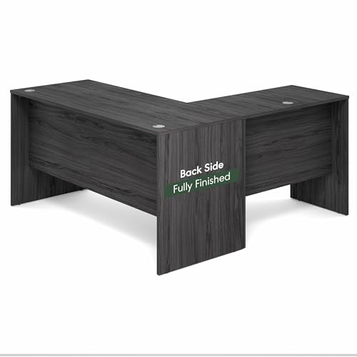 Image of Furinno Roger 60 Inch L-Shaped Office Desk, Executive Desk with Reversible Desk Return, Modesty Panel, Desk Cord Grommet, Scratchproof, for Home Office, Coastal Grey