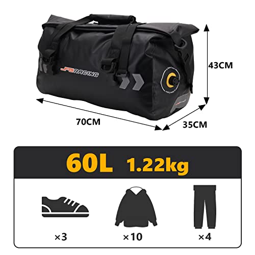 Jfg Racing Motorcycle Waterproof Duffel Saddle Bag,40L Large Size Dry Tail Bag Reflective With Buckle Shoulder Strap For Motorcycle Atv Dirt Bike Bicycling Boating Kayaking Hiking Black #TOP2