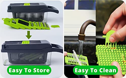 Izoi, 14-Multi-Functional Vegetable Chopper With Container, Onion Chopper Dicer - Food Chopper, Veggie Cutter And Simplify Meal Prep With 8 Blade & Colander Basket - Free Peeler #TOP3