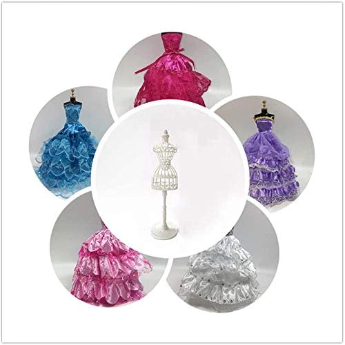 POFET 4pcs Mini Mannequin Dress Clothes Gown Hollow Out Stand Display Holder For 1/6 Dolls(White)