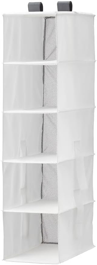 5-Compartment Storage Organizer 9.75x15.75x38.5 Inch, Vertical Hanging Organizer with Multiple Pockets, White Closet Storage Rack for Clothes, Accessories, Toys, Bathroom & Home Organization