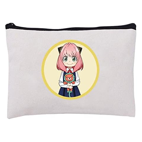 Anime Cosmetic Bag Spy X Family Cute Make up Bag Anya Zipper Pouch Bags with Rose Tattoo Stickers Christmas Gifts for Girls (A) Cover