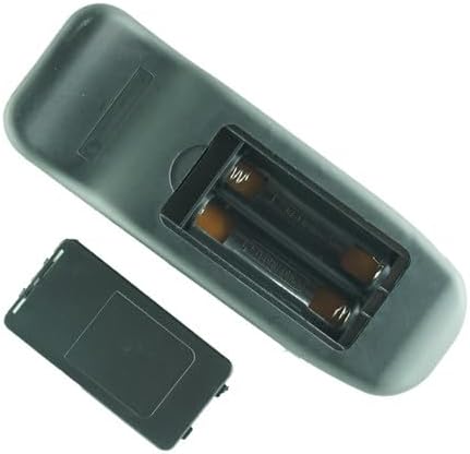 Back view of the remote control with the battery cover removed, showing two AAA batteries correctly inserted.