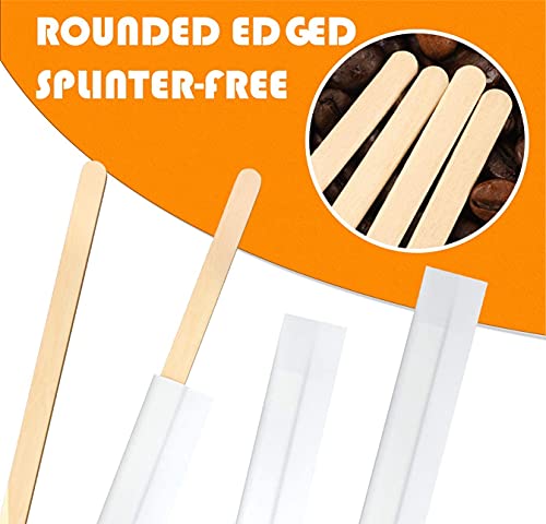 Amkoskr 5×1000Pcs Disposable Wood Coffee Stir Sticks Stirrers Individually Paper Wrapped Coffee Tea Beverage Stirrers Stirrings 5.5 Inch,140mm by AMKOSKR - Image 3