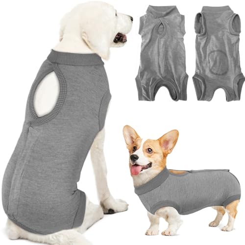 Lukovee Recovery Suit for Dogs, Onesie Surgery Recovery Suit for Female Male Dogs, Abdominal Wounds Cone E-Collar Alternative Prevent Licking Spay Recovery Suit (GY,S) by Lukovee - Used condition - US$12.52