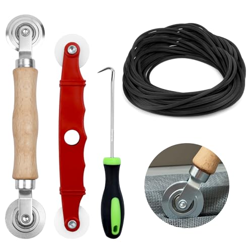 4 Pcs Mosquitera De Ventanas Para Rodillo Herramienta, Rodillo Giratorio De Presión Rueda, Rodante De Pantallas Para Instalar Tela Malla, Cordón De Goma Para Protección Contra Insectos Ø5 Mm X 15 M