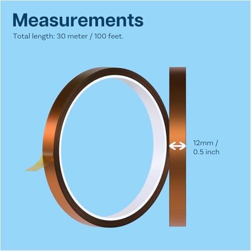 Image of MMOBIEL Heat Tape for Sublimation & Electronics Polyimide Tape 0.45 inch x 100ft (12mm x 30m) - High Temp up to 536F, ESD Tweezer Included - for Heat Press, 3D Printing, Soldering, HVAC