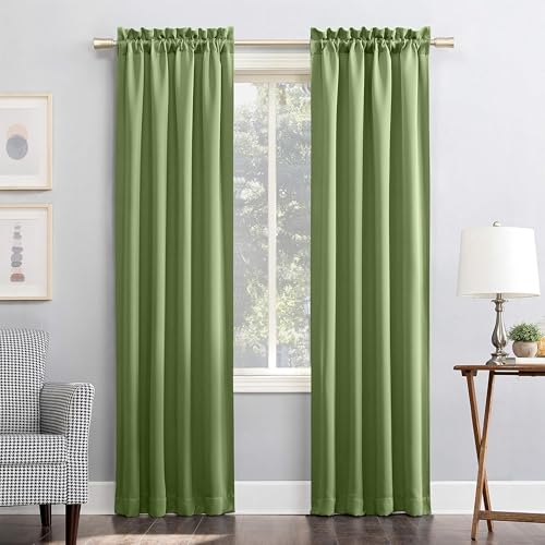 Image of THE LINEN COMPANY Rod Pocket Blackout Curtains for Small Window | Thermal Insulated Room Darkening Curtains | Light Blocking Window Drapes Set of 2 Panels - Avocado Green, 4 Feet