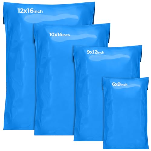 50 Mixed Mailing Bags in 4 Sizes, Strong Self Seal Postal Bags, Postage Packaging Envelopes for Parcels, Clothing, Small Business, Sellers & Home Use - Blue