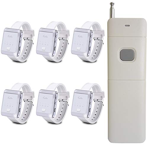Taidacent Wireless Remote Control Emergency Pager Wireless Calling System Wrist Pager + Remote Control Restaurant / Club / Bath Emergency Alarm Old People Patients (1 Remote Control + 6 Wrist Pagers)
