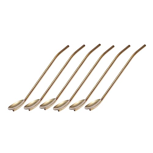 CIYODO 6 Pezzi Set Cannucce Riutilizzabili in Acciaio Inox Cucchiaio Ovale Cucchiai Da Bere Per Cocktail Accessori Bar