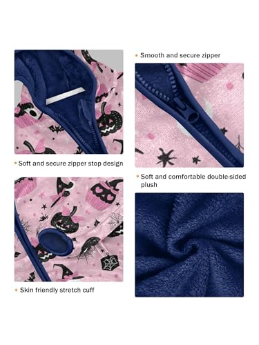 Pink Bow Skull Pumpkin Girls Fleece Jacket Girls Fall Jacket Boys Coats Zip Up Hoodie Children Outerwear 2-10T3