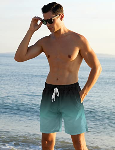 Cozople Mens Swim Shorts With Compression Liner Swim Trunks 7 Inch Inseam Bathing Suit Boxer Brief Lined Swimsuit Black Blue Gradient Board Shorts Xl #TOP2