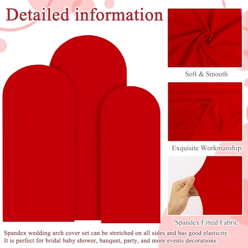 Image of FOTSHARER Red Arch Cover Set of 3 Spandex Arch Cover Wedding Arch Cover Backdrop Fabric 4FT 5FT 6FT Chiara Arch Stand Cover Round Top Arch Backdrop Cover Set for Happy Birthday Balloon Party Supplies