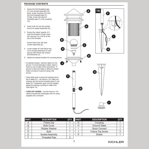 Kichler Showscape Collection 3-Watts Low Voltage 12V Hardwired 3 Tier Path Light With Led Mr-11 Bulb, 3K, 100 Deg. Beam, Connectors Included, Olde Bronze Color For Porche, Deck, Post, Garden (4 Pack) #TOP6
