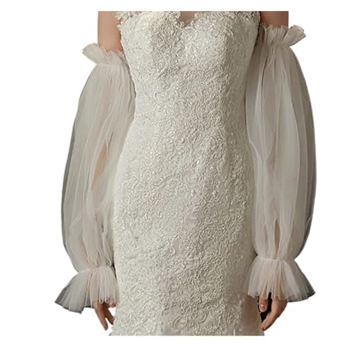 Guantes de novia de tul suave y diseño largo con volantes para bodas sofisticadas