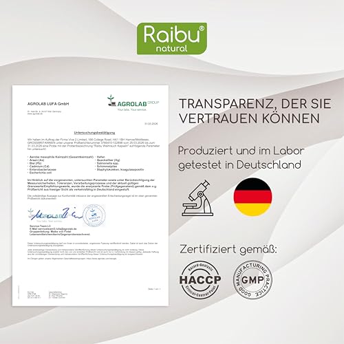 Weihrauch Kapseln hochdosiert - 2200 mg Boswellia Serrata Extrakt - 85% Boswelliasäuren - Indischer Weihrauch - 180 vegane Kapseln - nach deutschen Qualitätsstandards - Raibu