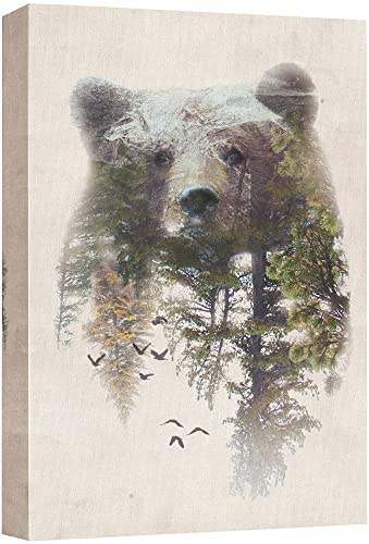 SIGNWIN Canvas Wall Art Bear and Spring Forest Double Exposure Photography Animals Wildlife Digital Art Modern Art Rustic Portrait Edgy for Living Room, Bedroom, Office - 16x24 inches