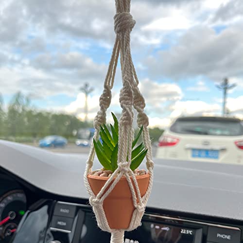 Mini Macrame Plant Hangers Indoor Hanging Planters, Handmade Hanging Plant Holder Flower Pots Holder Stand For Outdoor Boho Home Decor/Car Rear View Mirror Accessories #TOP2