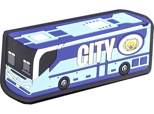 Image of FOCO Manchester City FC Official Team Bus Magnet, Rectangular PVC Design, Blue and White Club Colors, Decorative Fridge Accessory
