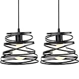 suspension metal design Design Créatif: Conception de cage en double spirale, avec de la peinture noire élégante, matériau métallique durablet, ce luminaire est idéal pour les occasions modernes et vintage.