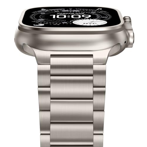 Image of Anlinser Metal Bands Compatible with Apple Watch Band 49mm 46mm 45mm 44mm 42mm for Women Men, Stainless Steel Business Strap for iWatch Ultra 3 /2 /1 SE Series 11 10 9 8 7 6-1 (Titanium)