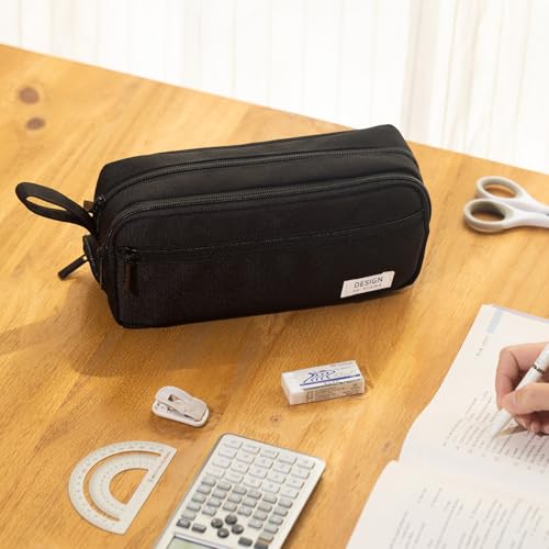 Image of HVOMO Large Pencil Case High Capacity Holder Box Storage bag Desk Organizer Marker Pouch Pen For Middle School Office College Adult Girl and Boy(Black)