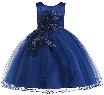 LENEFU Baby Girl Princess Bridesmaid Pageant Gown Birthday Party Wedding Dress Sleeveless Party Dresses Girl Clothes(Navy 140)
