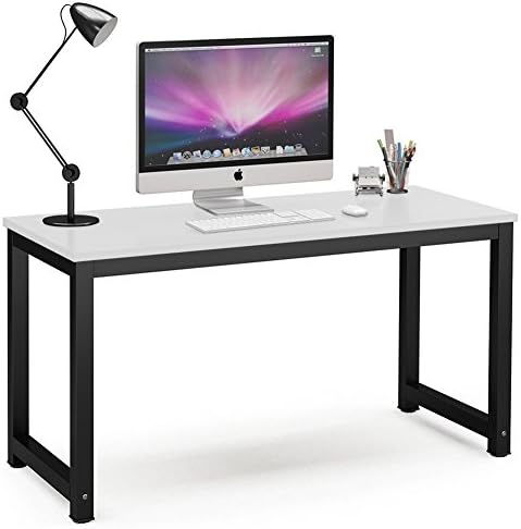 Tribesigns Computer Desk, 55 inch Large Office Desk Computer Table Study Writing Desk for Home Office, White + Black Leg