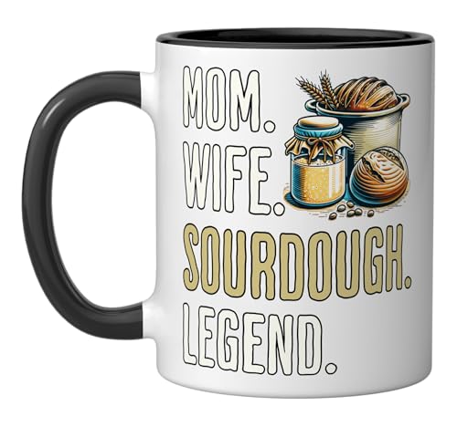 Sourdough Mama Sourdough Bread Legend Sourdough Ceramic Mug, Black/White by Funny Sourdough Women Men - Used condition - US$5.97