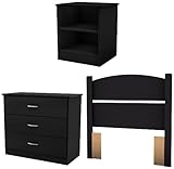 South Shore Libra 3-Piece Bedroom Set with Dresser, Nightstand, and Twin Headboard, Pure Black