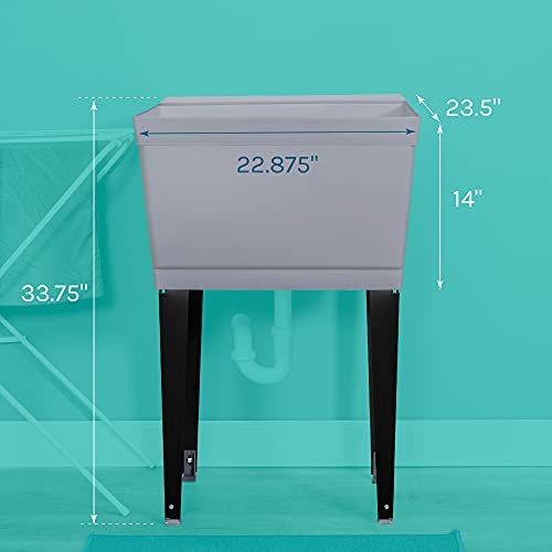 Image of 19 Gallon Utility Sink Laundry Tub by JS Jackson Supplies with Adjustable Metal Legs, Ideal for Laundry room, Basement, or Garage Workshop. Heavy Duty Shop Sink. No Faucet Included (Grey)