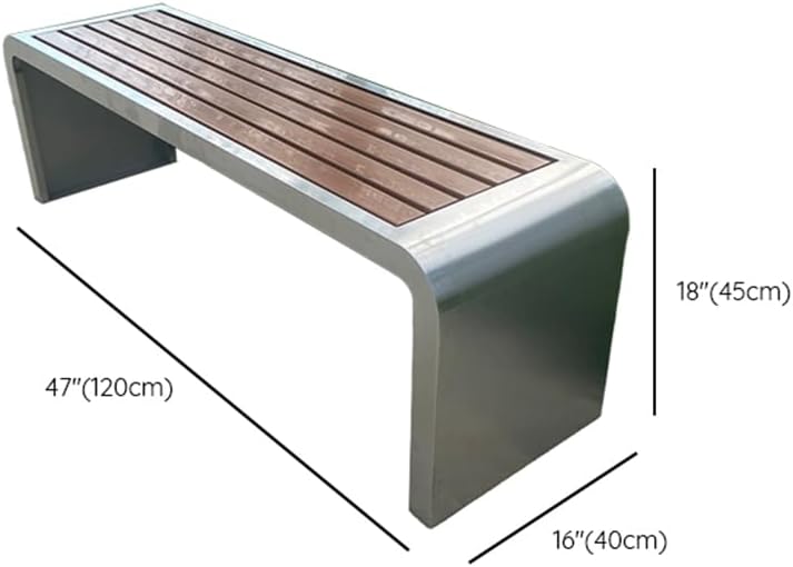 LITFAD Outdoor Indoor Bench Stainless Steel Metal Park Bench with Waterproof Brown Wood Seating Modern Garden Bench for Patio, Lawn, Yard, Porch - Type B 47" L x 16" W x 18" H