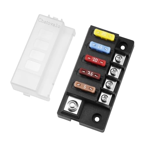 Chatovalo 4 Circuit Blade Fuse Box 150A Total 12V/24V/48V DC Distribution for Automotive & EV Auxiliary