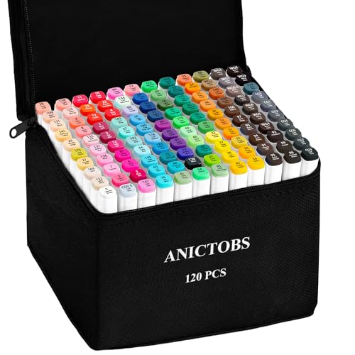 ANICTOBS Alcohol Markers 120 Colors with Base Support, Drawing Art Markers Perfect for Students Kids and Adults Comics Sketching Illustration Artistic Creation Gift