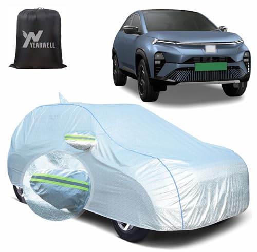 Image of Car Body Cover for Tata Curvv, 100% Waterproof, Heat-Resistant with Mirror & Antenna Pockets, Soft Cotton Lining, Triple Stitched, Green Reflector (Reflective Silver)