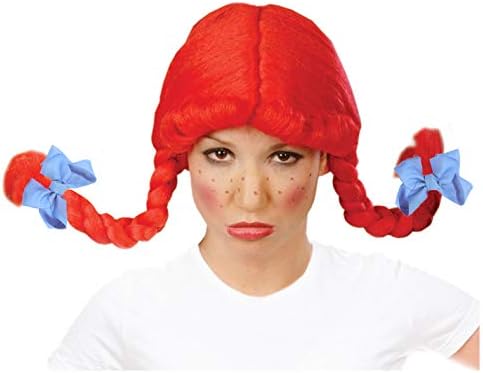 Costume Adventure Red Character Pigtail Wig with Blue Bows