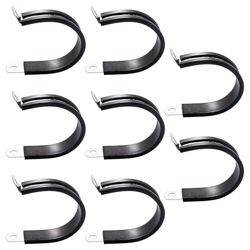 YYIGVMO 8 Pezzi 40mm Clip a P Rivestite in Gomma, Fascette Stringitubo in Gomma, Morsetto a P in Acciaio Inox 304, per Fissare Tubi e Cavi