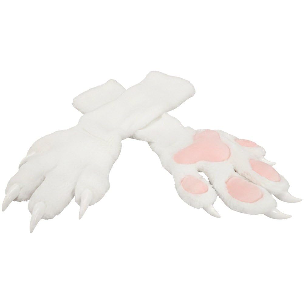 Sslvya Cat Paw Long Gloves Plush Claws Mittens for Halloween Costumes and Shows Cosplay Accessories